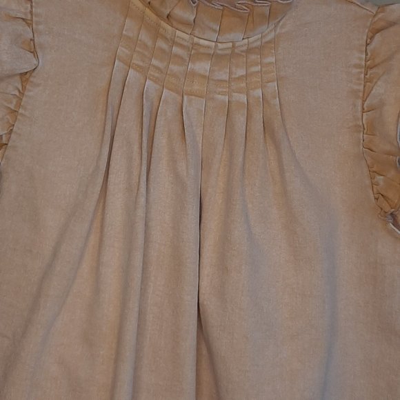 Brand New Boutique MAZIK Distressed Gold Wash Denim Ruffle Top - Picture 2 of 8